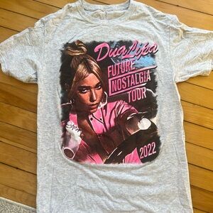 Dua Lipa Future Nostalgia Tour 2022 Graphic Tee - Light Gray with Pink Print